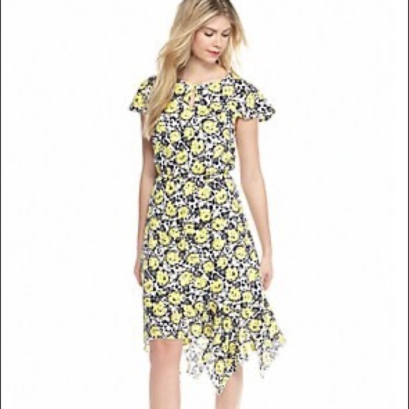 KENSIE | Black + Yellow Butterfly Midi Dress - Picture 1 of 9
